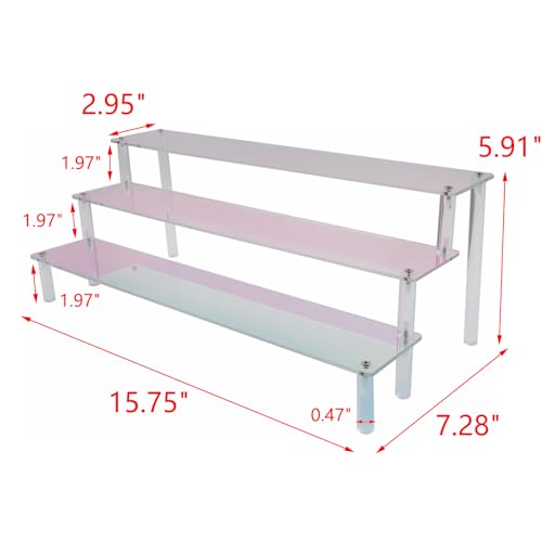 MY MIRONEY 3 Tier Acrylic Riser Display Shelf Iridescent Display Stand Figurines Decoration Organizer Cupcakes Holder for Display Food Desserts Collectibles Perfume Makeup(15.75" x 7.28" x 5.91") - size: 15.75" x 7.28" x 5.91"