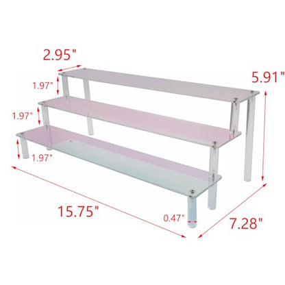 MY MIRONEY 3 Tier Acrylic Riser Display Shelf Iridescent Display Stand Figurines Decoration Organizer Cupcakes Holder for Display Food Desserts Collectibles Perfume Makeup(15.75" x 7.28" x 5.91") - size: 15.75" x 7.28" x 5.91"