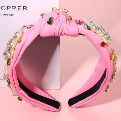 NVENF Easter Headband for Women Beaded Easter Rabbit Bunny Headbands White Pink Crystal Pearl Knotted Hairband Happy Spring Holiday Headwear Outfits Gifts (Rabbit B - Pink) - color: Rabbit B - Pink
