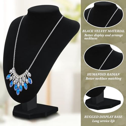 Huquary 6 Pcs Velvet Jewelry Display Set Necklace Display Stand T Bar Bracelet Holder Jewelry Bust for Home Store Trade Show (Black) - color: Black