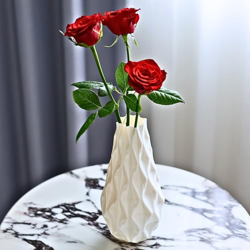 Threaded vase, Fluted Transparent, Modern, Suitable for Living Room, Dining Table, Entrance, Shelf, Wedding, Office, Coffee Table, Birthday, 5.9 inches (White-3) - color: White-3