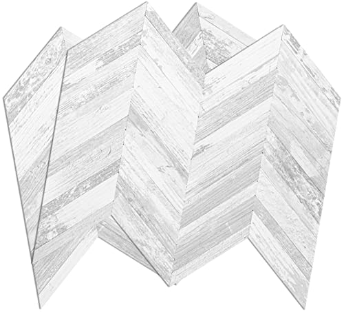 DICOFUN 10-Sheet Herringbone Peel and Stick Backsplash, Vintage White Wood Look PVC Stick on Backsplash for Kitchen and Bathroom - color: Vintage White Wood and Black Grout, size: 10 Sheets, 12"x12"x0.12"