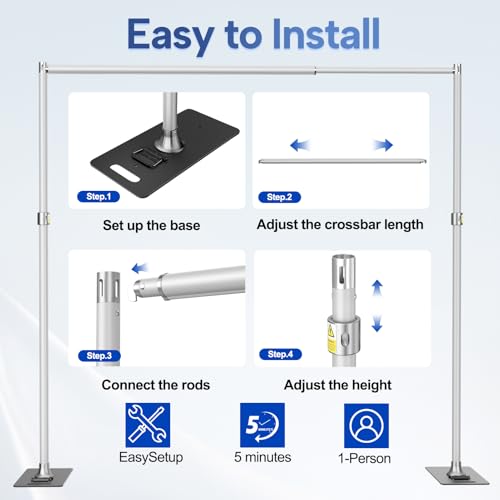 Pipe and Drape Backdrop Stand Kit 9.2x9.2ft, Adjustable Heavy Duty Photography Background Frame with Metal Flat Base & Carry Bag for Wedding, Parties, Events, Trade Shows- Silver