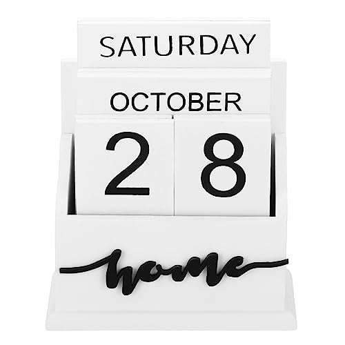 PATIKIL Vintage Wood Block Perpetual Calendar, Wooden Month Week Date Display Blocks for Desk Office Home Decoration Style 3, White - color: White