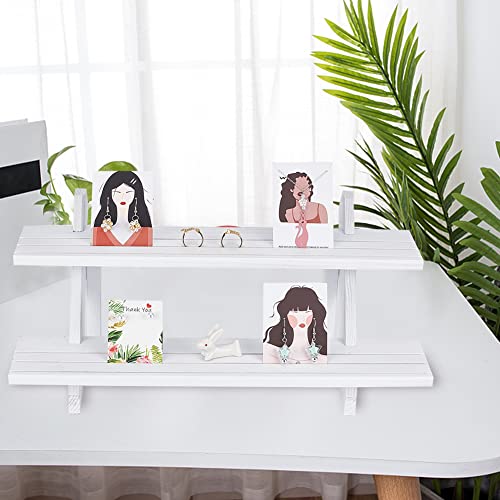 NBEADS 2-Tier Retail Earring Display Riser, White Earring Ring Holder Detachable Wood Retail Jewelry Card Display Stand with Groove for Crafts Jewelry Storage Display Collection, 15.3x7.17x6.5 - color: 2-Tier White