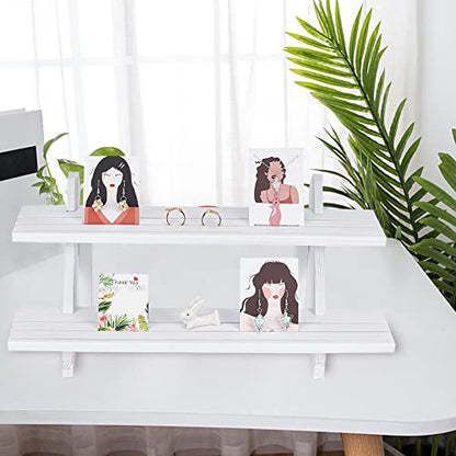 NBEADS 2-Tier Retail Earring Display Riser, White Earring Ring Holder Detachable Wood Retail Jewelry Card Display Stand with Groove for Crafts Jewelry Storage Display Collection, 15.3x7.17x6.5 - color: 2-Tier White