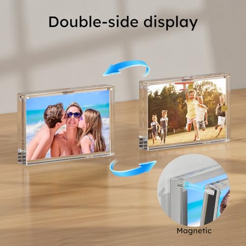 AITEE 4x6 Acrylic Picture Frames 3 Pack: 20% Thicker Block, Clear Picture Frames Freestanding Double Sided Magnetic Acrylic Lucite Frameless Transparent Square Photo Frame Gift for Wall and Desktop Display - size: 4X6