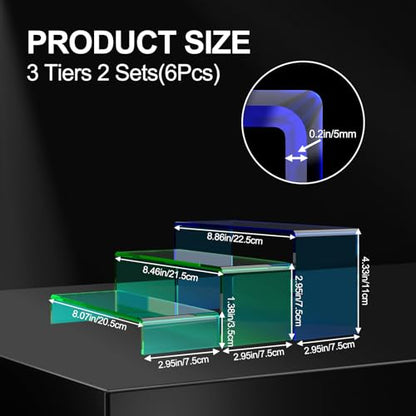 6 PCs Risers Display Stands 3 Tiers Desktop Acrylic Shelves Cake Dessert Holder Products Stand for Collectibles Shoes Jewels Pop Figure (Mix Colors) - color: Mix Colors 6 PCs