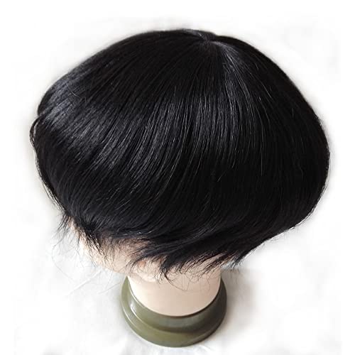 Mens Toupee Human Hair Hairpiece Male Unit Mono Lace Hair Replacement System for Balding Durable Hair Systems 8x10 Inch 1# Jet Black Natural Hairline Prosthesis Units Implant - color: 1# Jet black - Mono NPU, size: 8x10 Inch