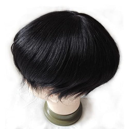 Mens Toupee Human Hair Hairpiece Male Unit Mono Lace Hair Replacement System for Balding Durable Hair Systems 8x10 Inch 1# Jet Black Natural Hairline Prosthesis Units Implant - color: 1# Jet black - Mono NPU, size: 8x10 Inch