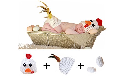 M&G House Newborn Photography Outfits Baby Crochet Knitted Photoshoot Props Animal Costume Set - color: 04 Chicken Outfit