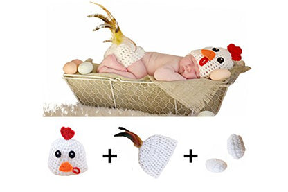 M&G House Newborn Photography Outfits Baby Crochet Knitted Photoshoot Props Animal Costume Set - color: 04 Chicken Outfit