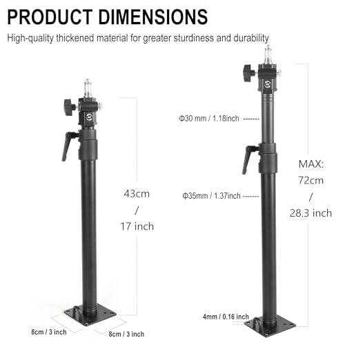 Photography Studio Ceiling Camera Mount 360° Rotation Wall Ceiling Light Mount Boom Arm Up to 28.3inch for Photo Video Monolights, Umbrellas, Reflectors, Overhead with 3/8" &1/4" Thread Adapter