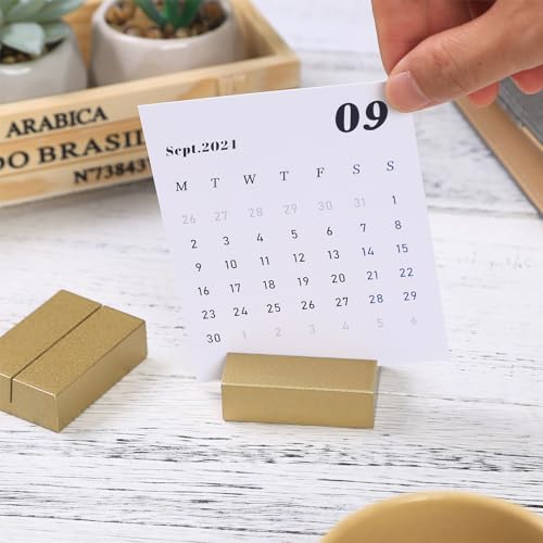 UNIQOOO 12 Pack 2" Gold Birch Wood Table Number Holders for Cardstock, Solid Wood Place Card Holders for Wedding, Photo Holder, Photo Display Stand for Event Decor, Retail Shop, Cafe Restaurant Menu, Name Tag - color: 2" Gold Birch