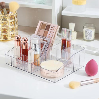 Vtopmart 1 Tier Clear Makeup Organizer with Drawer, Cosmetic Storage for Dresser Countertop and Bathroom Vanity, Beauty Holder for Lipstick Brush Skincare - style: 1 Tier