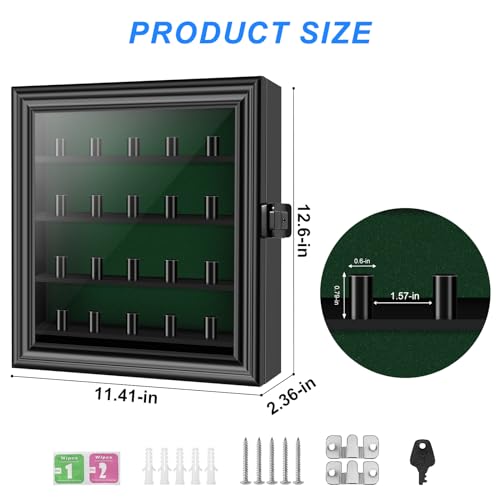 Championship Ring Display Case, Lockable Baseball Ring Holder with 20 Posts, Wooden Shadow Box Wall Mount for Multiple Rings - size: 20 Posts-Rectangle
