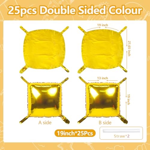 NISOCY 25PCS Gold Square Foil Balloons Wall Backdrop Metallic Double Sided Gold Christmas Balloons Tunnel Arch Kit for New Year Birthday Anniversary Graduation Party Decorations - color: A02 - Gold, size: 25PCS