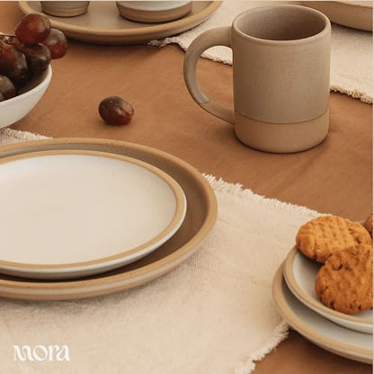 MORA Medium Plates Set of 4, 8.5 inch Ceramic Pottery Salad Plates - Microwave, Oven and Dishwasher Safe - Oat - color: Oat