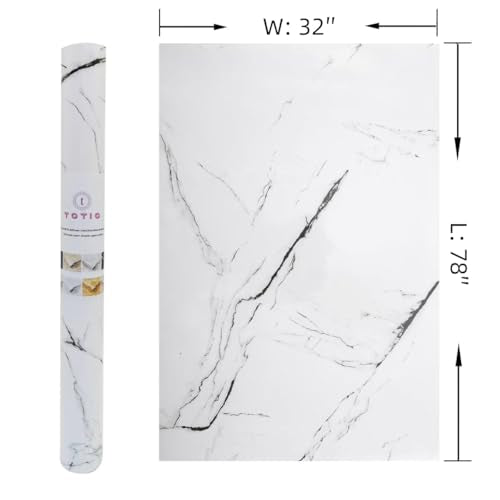 TOTIO 32x78inch Extra Wide Black White Marble Wallpaper Glossy Thicken Self-Adhesive Furniture Stickers Granite Look Wall Sticker Peel Stick Countertop Waterproof Contact Paper for Kitchen Bathroom - color: White, size: 32" x 78"