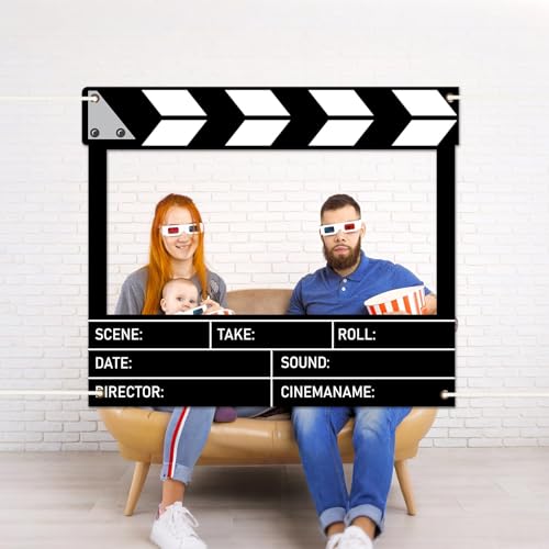 Fabric Movie Night Large Photo Booth Props 39 x 59 Inch Movie Theater Picture Selfie Frame Cinema Photo Frame Background Banner Backdrop for Family Holiday Birthday Baby Shower Party Supplies