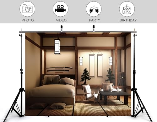 17x10ft Japanese Style Bedroom Backdrop Katana Display Tatami Living Space Photography Background for Home Decor and Cultural Event Decorations Tapestry Photo Booth Props - size: 17x10ft