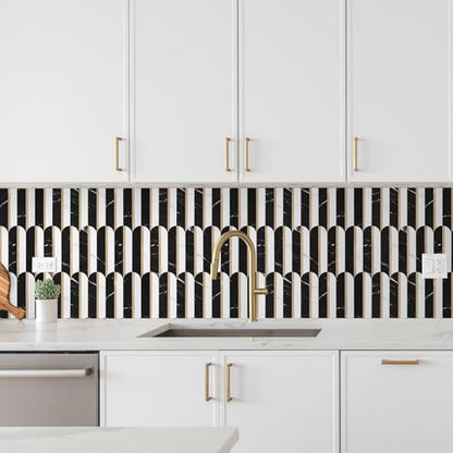 10-Sheet Fish Scale Peel and Stick Backsplash for Kitchen Wall Tiles,12 inches Black Clara Stone Mixed Metal Gold 3D PVC Wall Tile Stick on Backsplash for Kitchen and Bathroom - color: Black Clara Stone Mixed Metal Gold