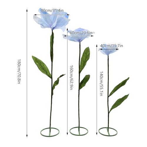 3-Piece Giant Flowers for Decoration with Stand, 5.9Ft Artificial Big Flowers for Wedding Decorations, Shop Window Display, Photography Props, Banquet (Blue) - color: Blue
