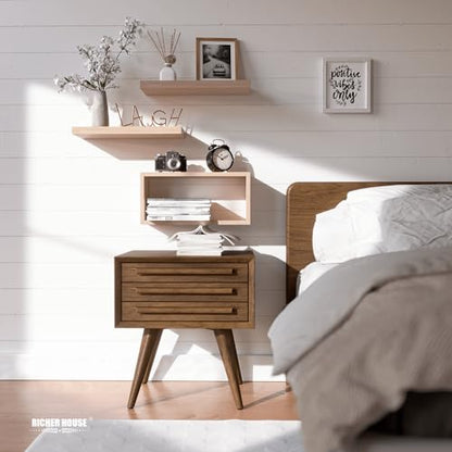 RICHER HOUSE Floating Shelves Set of 3, Modern Bathroom Shelves Wall Mounted with Invisible Brackets Over Toilet, Rustic Wall Shelves for Bathroom Bedroom, Living Room, Kitchen - Light Brown - color: Light Brown, size: 2+1