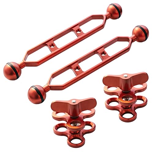 9-inch Double Ball Aluminum Extension Arm Set, 1-inch Ball with Three-Hole Butterfly Clamp, Saltwater-Grade Corrosion and Rust Resistant, for Underwater Strobes/Video Lights/Camera Rigs