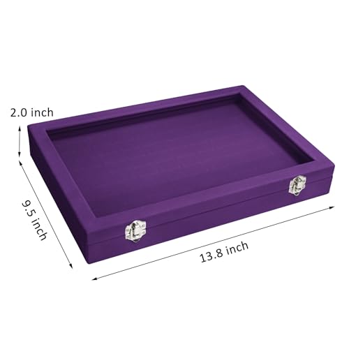 Vicoter Rings Organizer Tray 100 Slot Velvet Ring Earring Storage Box TranSparent Cover Jewelry Store Ring Display Box Jewelry Display Cabinet for Girl Wife Mother - color: Purple