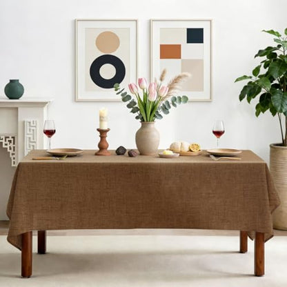 Natural Linen Rectangle Tablecloth, Slubby Textured Fall Lightweight Table Cloth 60 x 102 Inch, Water Resistant Stain Resistant Farmhouse Burlap Table Cover for Kitchen Dining Room, Brown - color: Brown, size: 102" x 60" (Rectangular) (1 Pack)