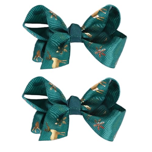3 Inch Christmas Hair Bows for Girls Alligator Clips Grosgrain Ribbon Solid Color Hair Accessories for Little Teen Toddler Girls Kids (Green Gold) - color: Green Gold