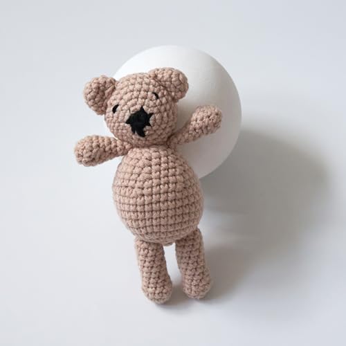 Zeroest Newborn Baby Boy Girl Photography Props Bear Hat Outfits Crochet Kint Handmade Cap Set for Newborn Photo Shoot - color: Light Camel