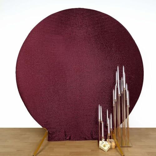 Efavormart Shiny Burgundy 7.5ft Metallic Spandex Round Arch Cover, Double Sided Fitted Backdrop Sleeve for Romantic Wedding, Anniversary & Events - color: Burgundy, size: Round