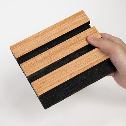 Smartstandard Sample Wood Slat Wall Panel, Soundproof Wooden Wall Panels, Acoustic Wood Panels for Wall, Light Brown, Sample Pack - color: Light Brown, size: 6" x 4.7"
