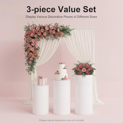 3PCS Round PVC Pedestal Stands, White Dessert Table Display Pillars, Wedding Party Art Decor Display Column for Patios, Corridors and Entrances (23.6-35.4in Round) - size: 23.6-35.4in Round