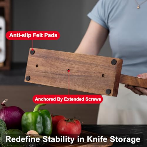 Magnetic Knife Holder - KUCHEASY Double Sided Magnetic Knife Block Without Knives - Wooden Universal Knife Stand Strong Enhanced Magnets -Knife Display Rack for Kitchen Counter Multifunctional Storage