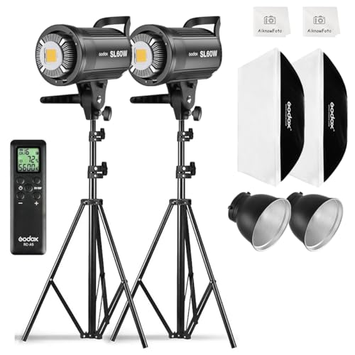 2pcs SL60W LED Video Light Kit with Softbox,60W Bowens Mount Studio Continuous Light Kit with Stand,Remote Control,Reflector,Brightness Adjustment for Video Recording,Wedding,Live Streaming