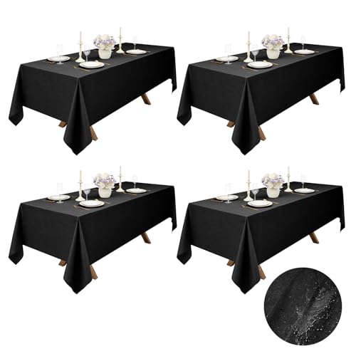 Decorelia Black Tablecloths for Rectangular 6 Ft Table-4 Pack, Washable Polyester Rustic Faux Linen Rectangle Cloth Table Cloth Cover for Wedding,Outdoor,Events,Party,Banquet, Dining, 60x84 Inch - color: Black, size: 84" x 60"-4 Pack