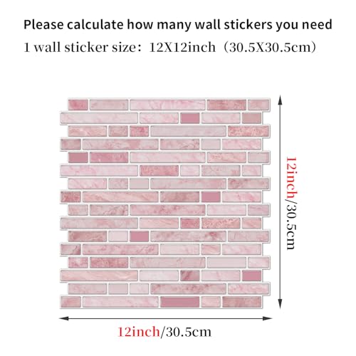 VICCI 12-Sheet Peel & Stick Tile Backsplash 12" x 12" Stick-On Wall Tiles Decals for Kitchen Bathroom & Laundry Room,Pink,Textured Style - color: Spt-106, size: 12 x 12 inch (3D Textured style)