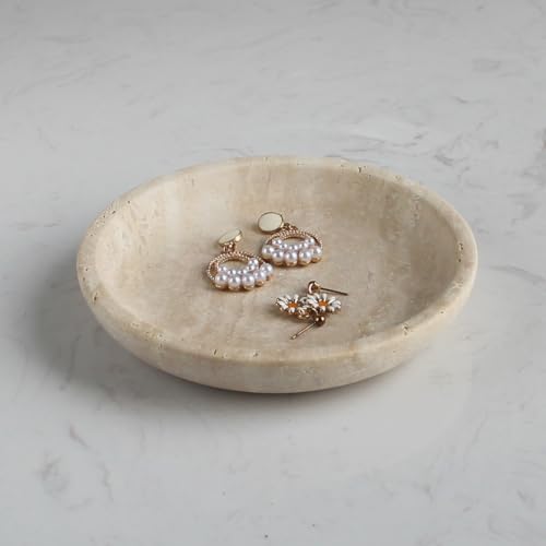 Nawgnail Natural Travertine Marble Jewelry Dish 5.5", Trinket Dish for Ring Earring, Gift for Woman Daugther(Beige Travertine) - color: Beige Travertine