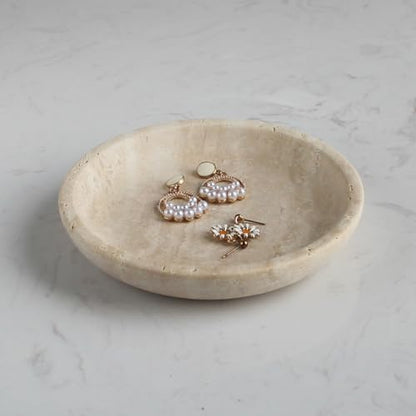 Nawgnail Natural Travertine Marble Jewelry Dish 5.5", Trinket Dish for Ring Earring, Gift for Woman Daugther(Beige Travertine) - color: Beige Travertine