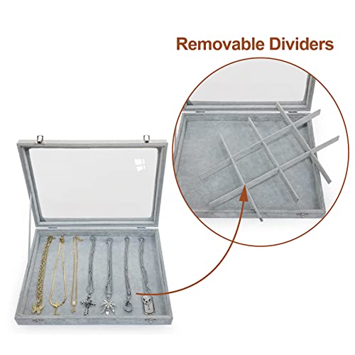Removable 12 Grids Bracelet Organizer Box Ice Velvet Clear Lid Bangle Jewelry Tray Display Case Grey - color: 12 Grids
