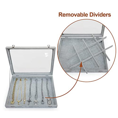 Removable 12 Grids Bracelet Organizer Box Ice Velvet Clear Lid Bangle Jewelry Tray Display Case Grey - color: 12 Grids