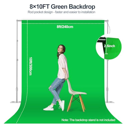 Green Screen Backdrop, 8×10FT Photography Chromakey Greenscreen Background Sheet for Zoom Meeting, Polyester Fabric Cloth Curtain for Photo Video Studio, Party, Live Streaming, Photoshoot - size: 8x10ft