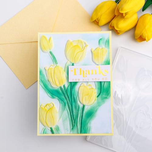 Briartw 3D Embossing Folder for Card Making Adding Textured Detail to Paper Crafting 6.3x4.5inch Clear Texture Plate Perfect for Heavyweight Cardstock (≥250gsm/92lb),Tulip Texture Template - color: Tulip