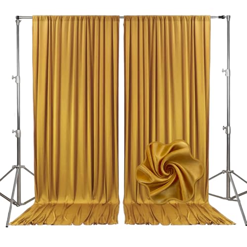10ft x 10ft Gold Backdrop Curtains for Parties, Fabric Satin Background Curtain with Rod Pockets for Weddings, Birthday, Baby Shower, Photography, Graduation Party Backdrop Drapes, 2 Panels - color: Gold