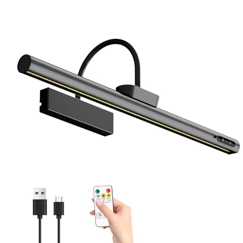 Bridika Picture Light Battery Operated, 19.7in Picture Lights for Wall, 3 Colors & Brightness Dimmable, Rechargeable Art Light for Paintings Photo Dartboard Gallery Bedroom Bathroom Black - color: Black, size: 19.7in