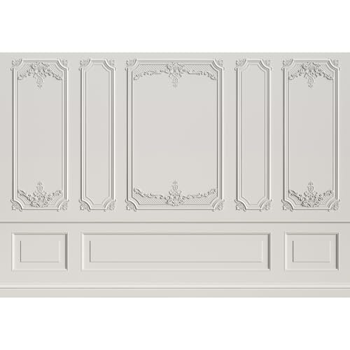 Vintage Room Backdrop Classic Interior European Style Frame White Wall Photography Background Classic Empty Room Backdrop Decorations Living Room Wallpaper Decors Birthday Wedding Props 5x4ft - color: Light Gray, size: 5x4ft