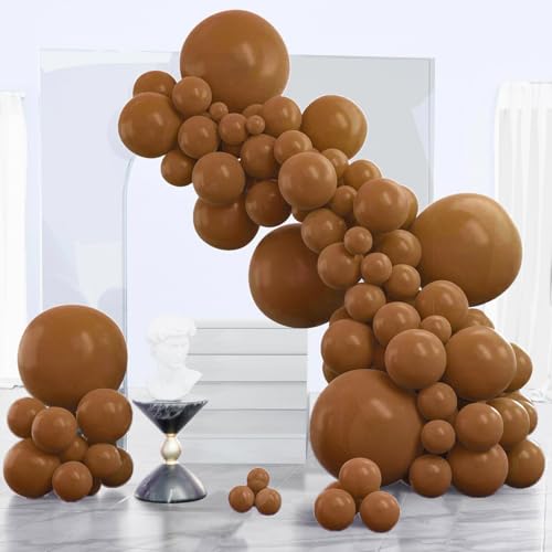 PartyWoo Brown Balloons 140 pcs Different Sizes of 18 12 10 5 Inch Neutral Brown Balloons Arch Kit Garland for Baby Shower Birthday Graduation Woodland Safari Theme Jungle Party Decorations Brown-F09 - color: Brown-f09